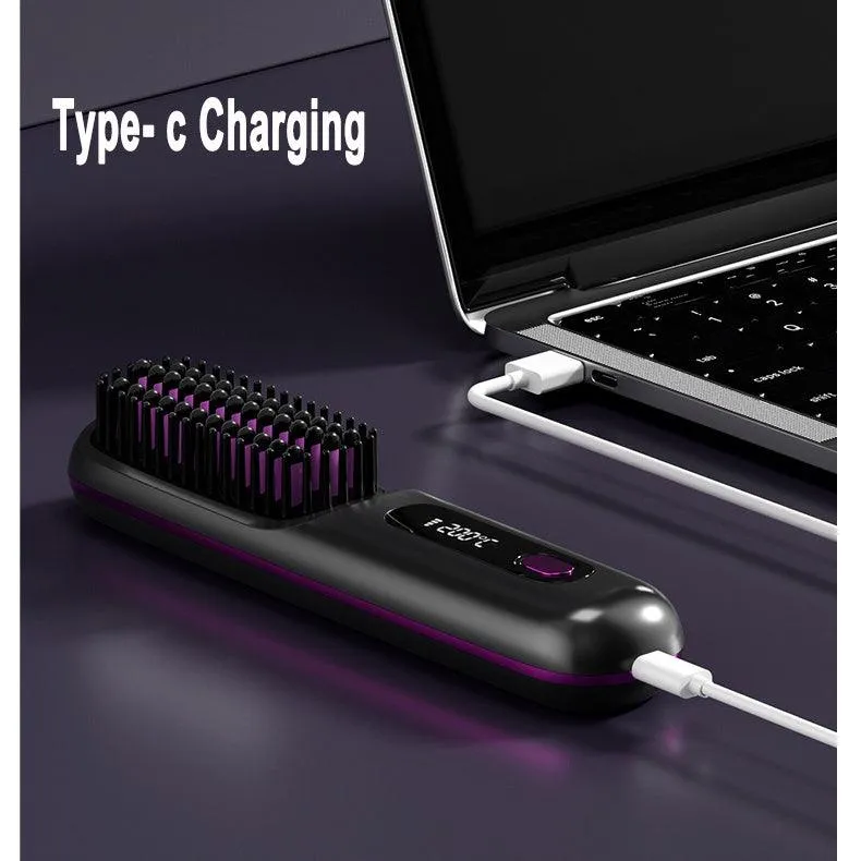 2-in-1 Wireless Hair Straightener & Curler Brush, USB Charging
