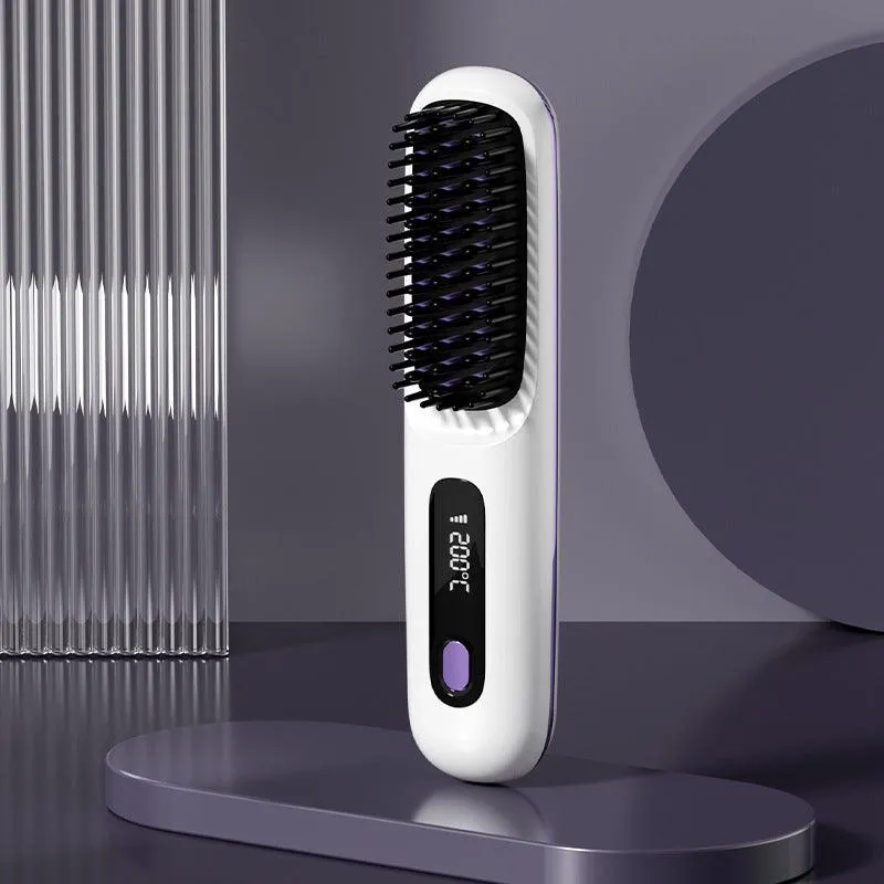 2-in-1 Wireless Hair Straightener & Curler Brush, USB Charging