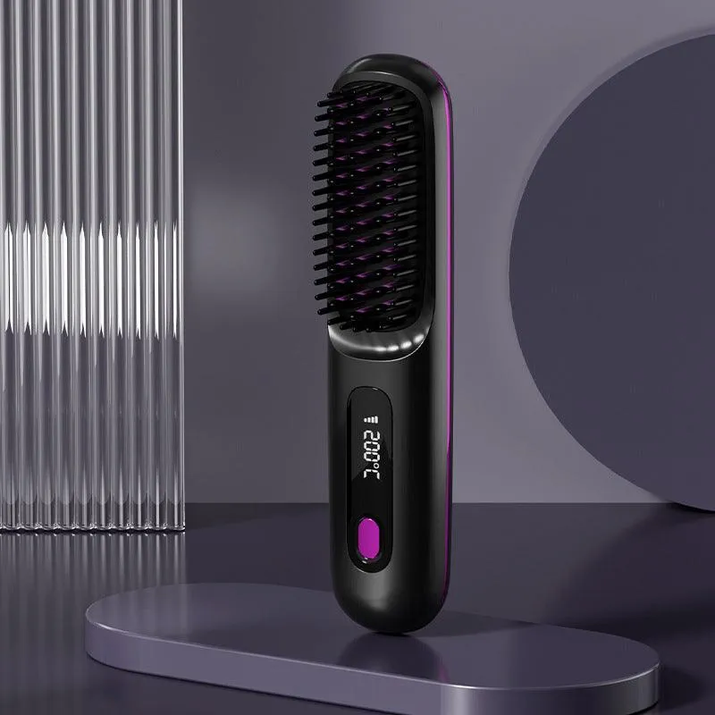 2-in-1 Wireless Hair Straightener & Curler Brush, USB Charging