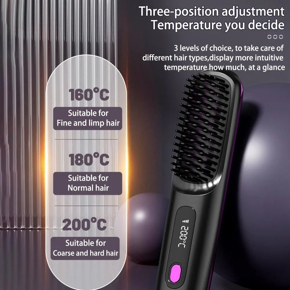 2-in-1 Wireless Hair Straightener & Curler Brush, USB Charging