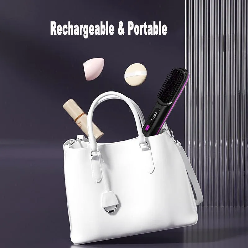2-in-1 Wireless Hair Straightener & Curler Brush, USB Charging