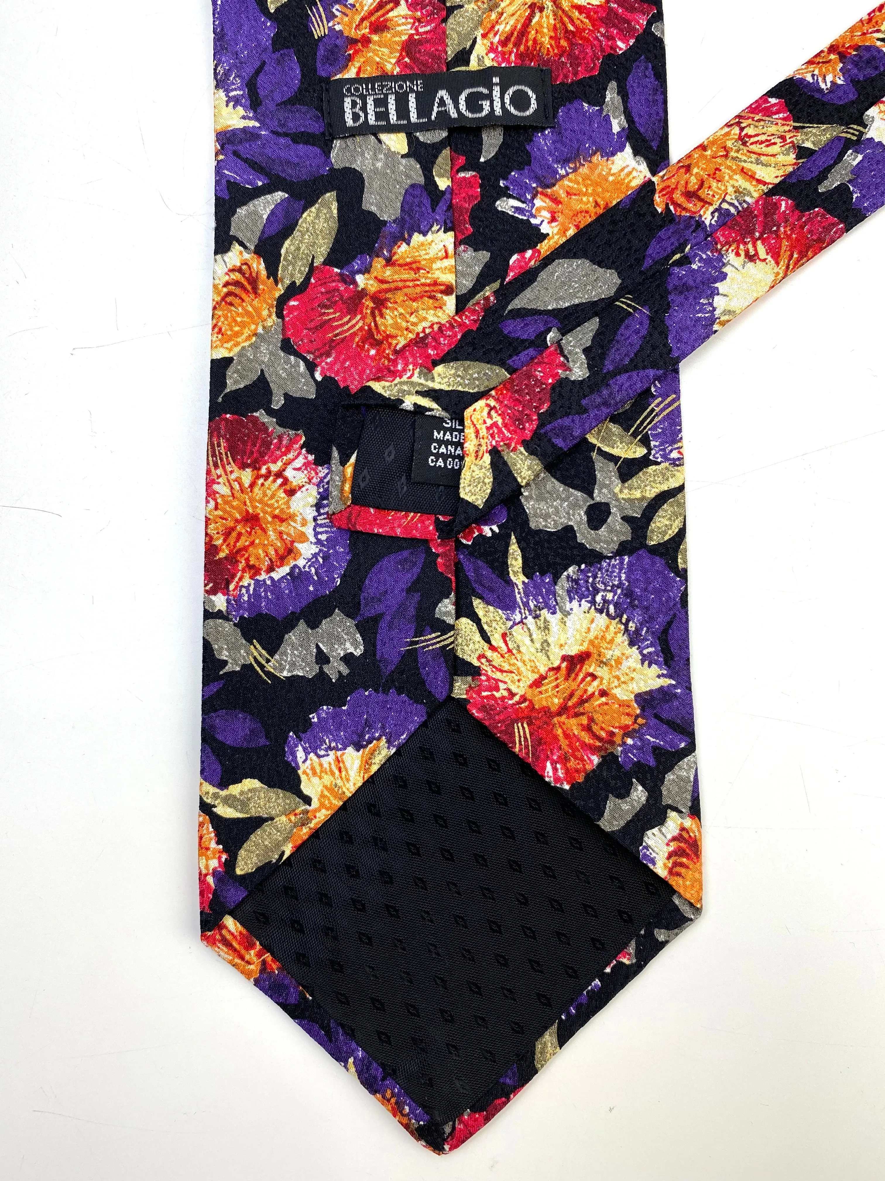 90s Deadstock Silk Necktie, Men's Vintage Purple/ Orange/ Pink Floral Pattern Tie, NOS