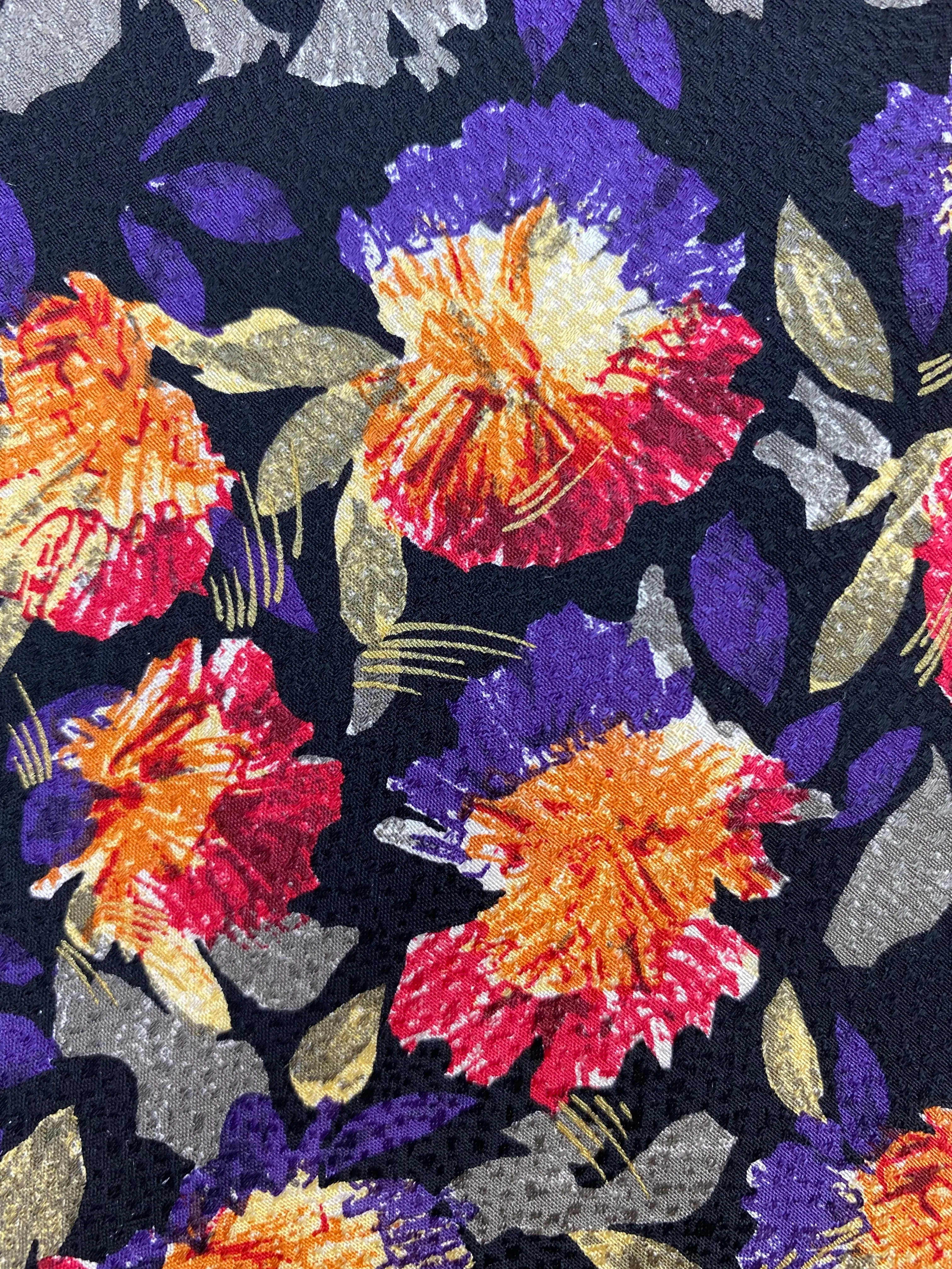 90s Deadstock Silk Necktie, Men's Vintage Purple/ Orange/ Pink Floral Pattern Tie, NOS