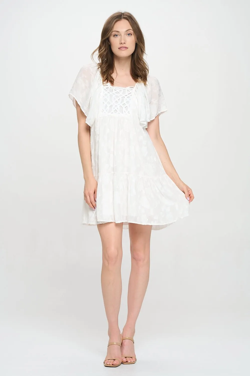 Abigail Crochet Lace Butterfly Sleeve Knee Length Dress