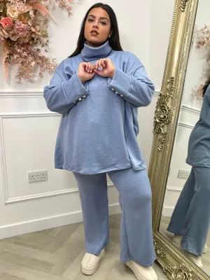Addison Curve Baby Blue Cowl Neck Lounge Set