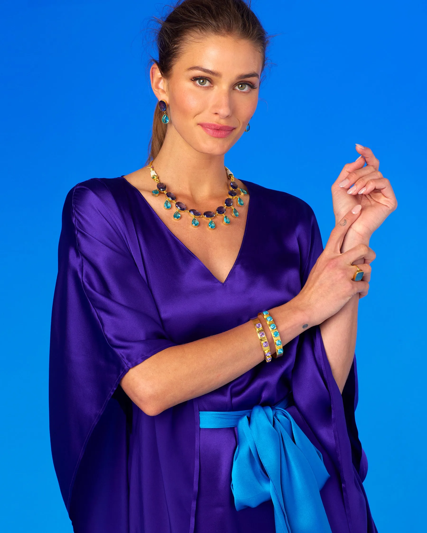 Alessandra Belted Silk Kaftan in Royal Purple