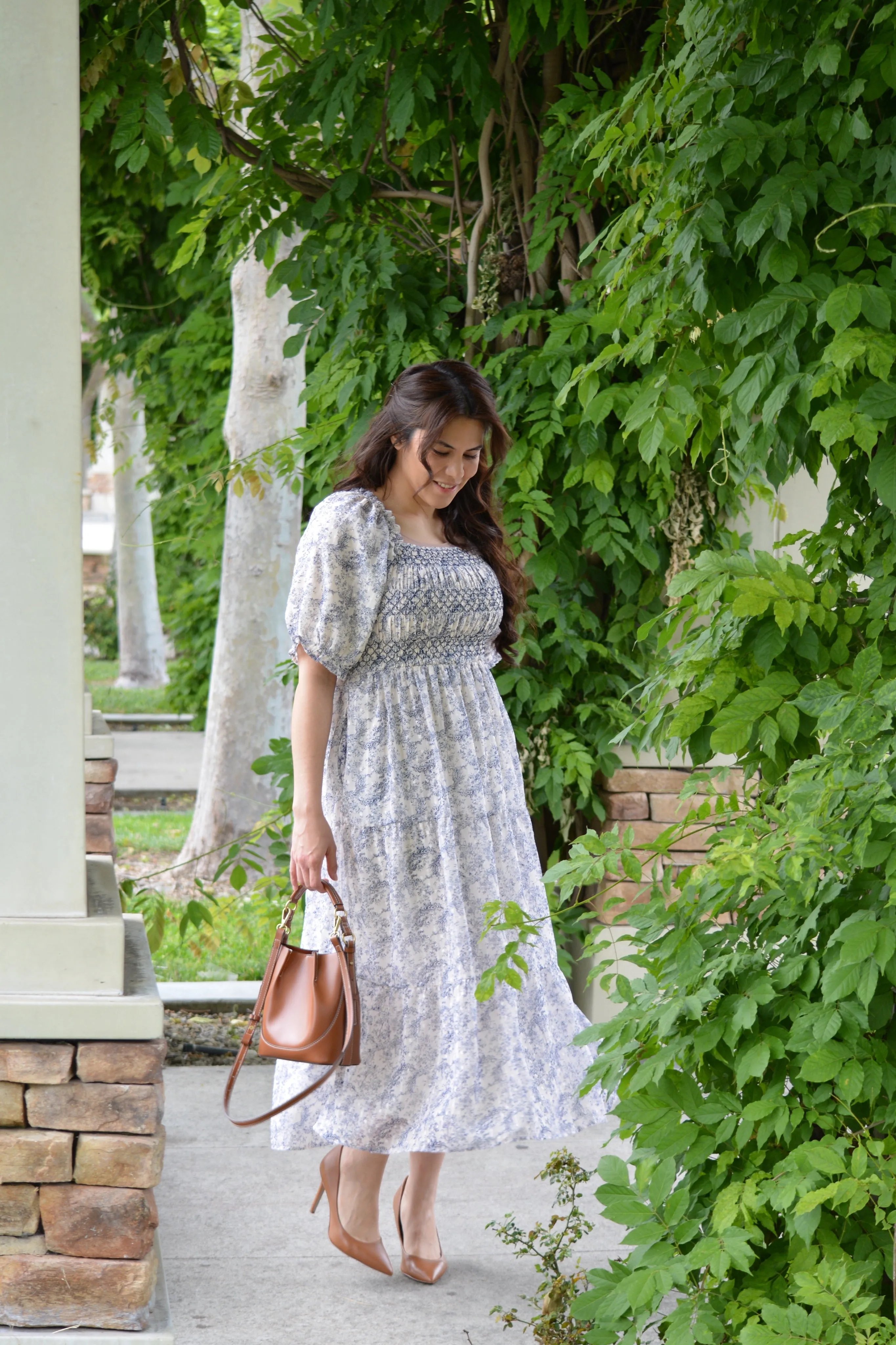Alyssa Navy Toile Embroidered Dress