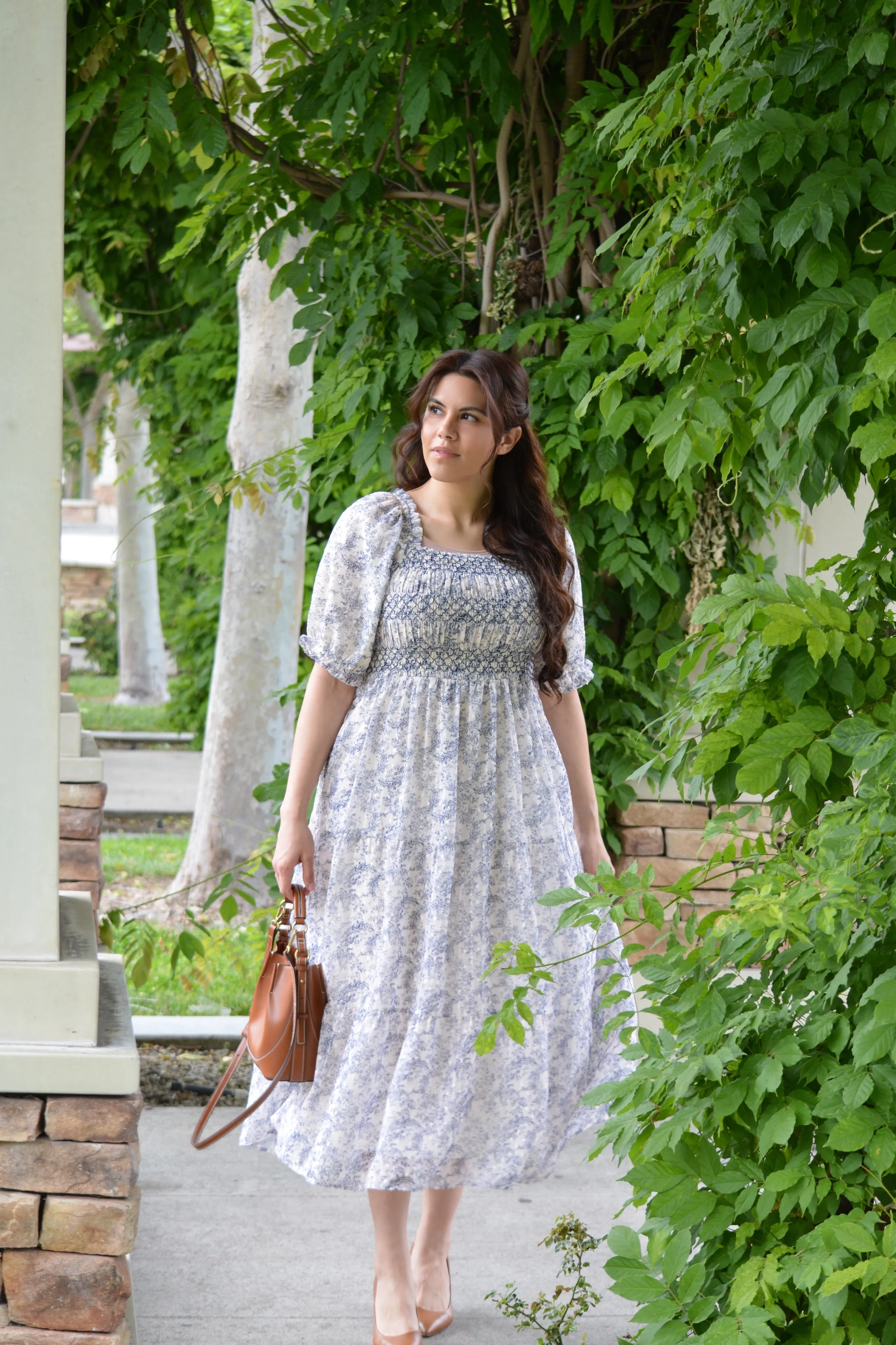 Alyssa Navy Toile Embroidered Dress