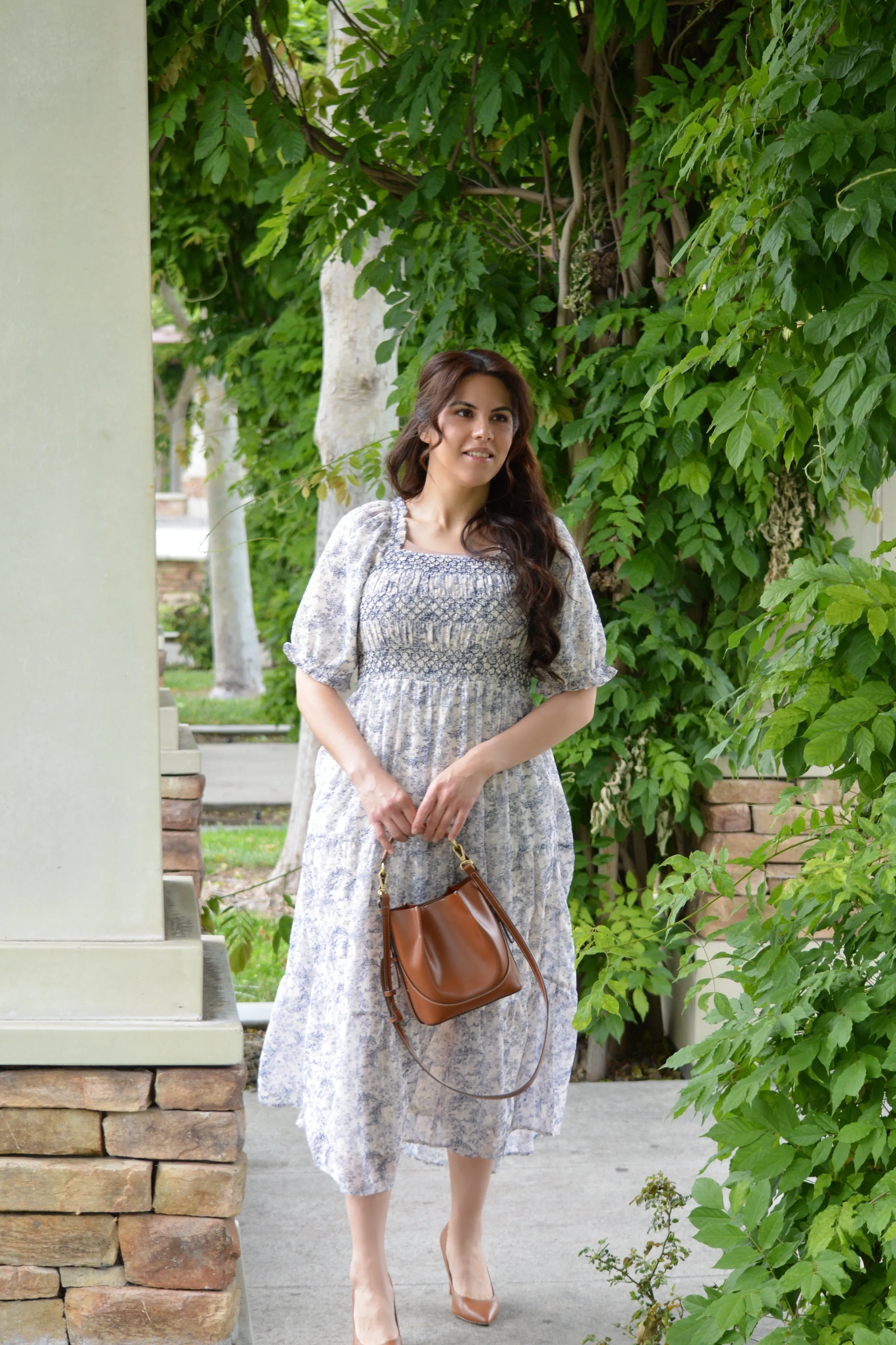 Alyssa Navy Toile Embroidered Dress