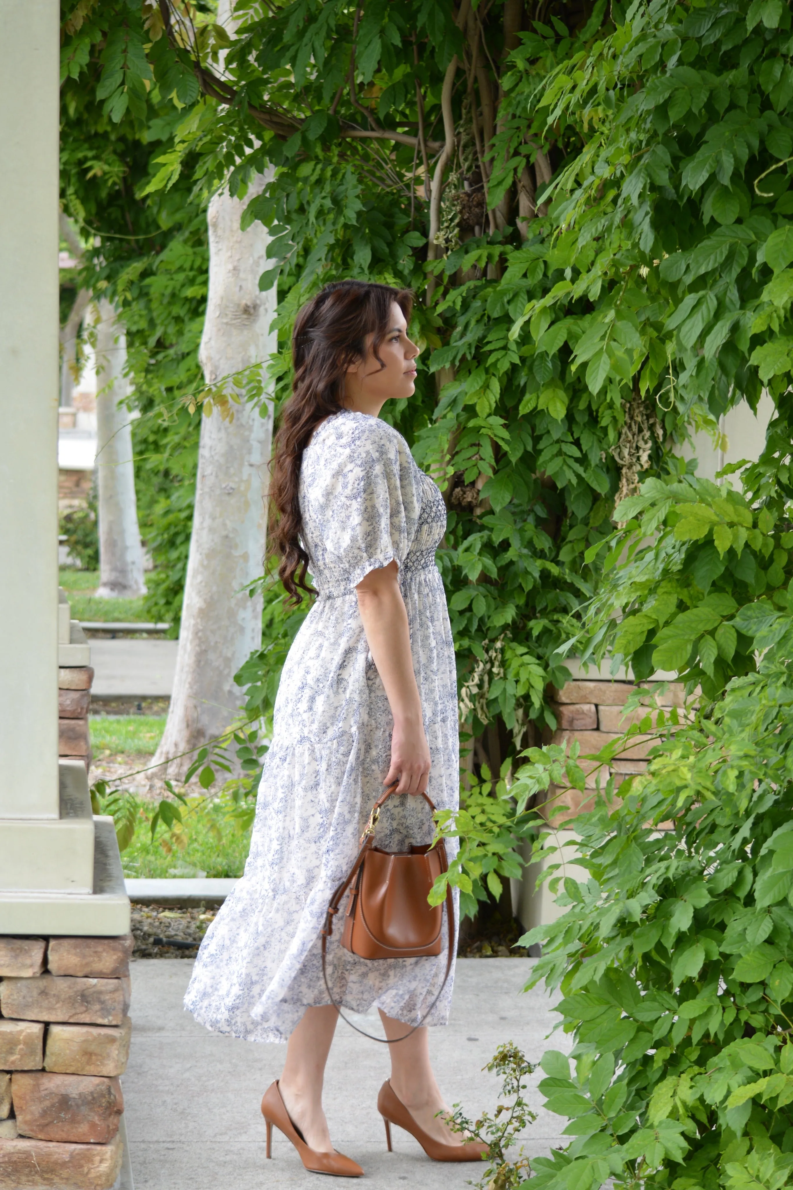 Alyssa Navy Toile Embroidered Dress