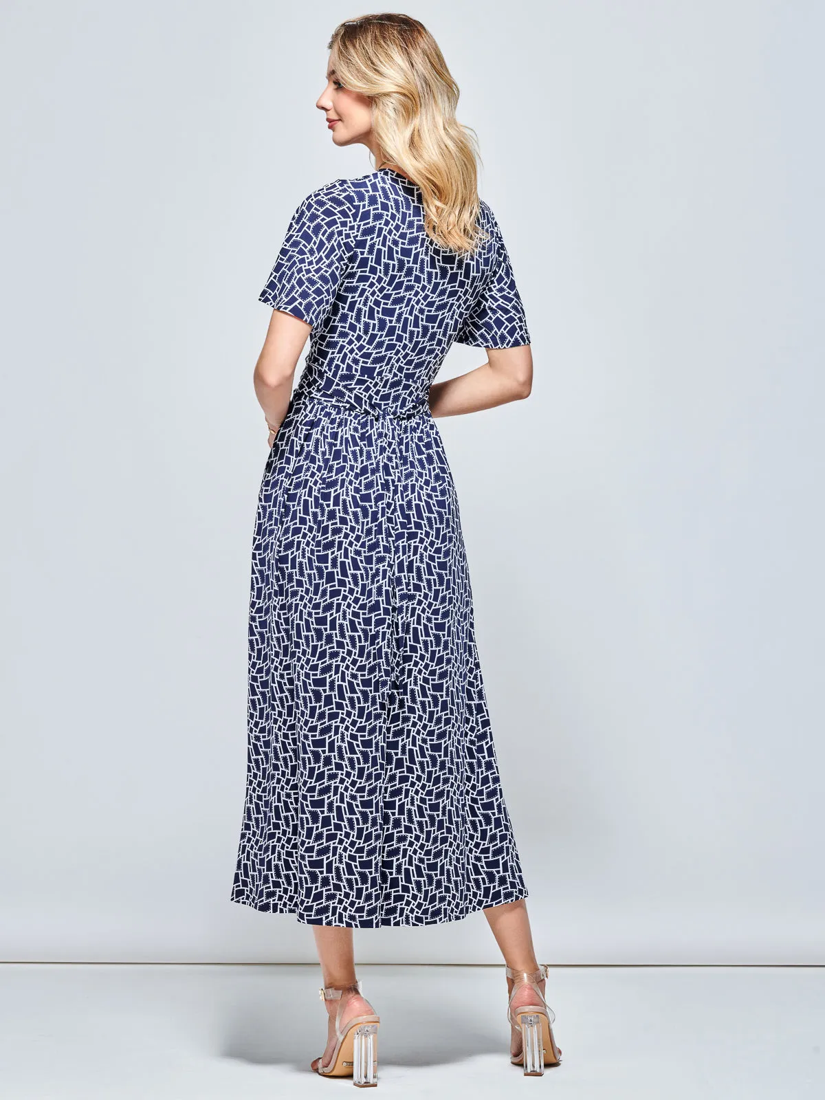 Angel Sleeve Jersey Maxi Dress, Navy Geo