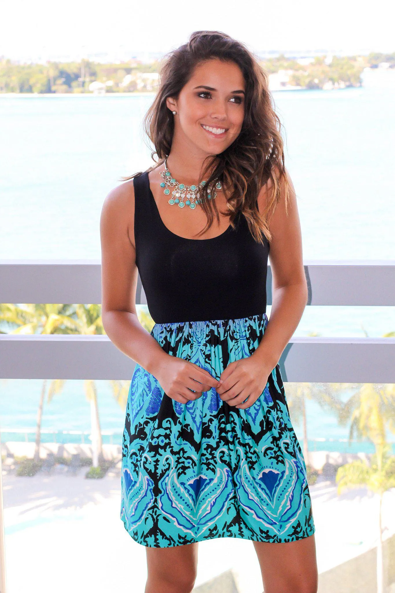 Aqua Printed Short Dress