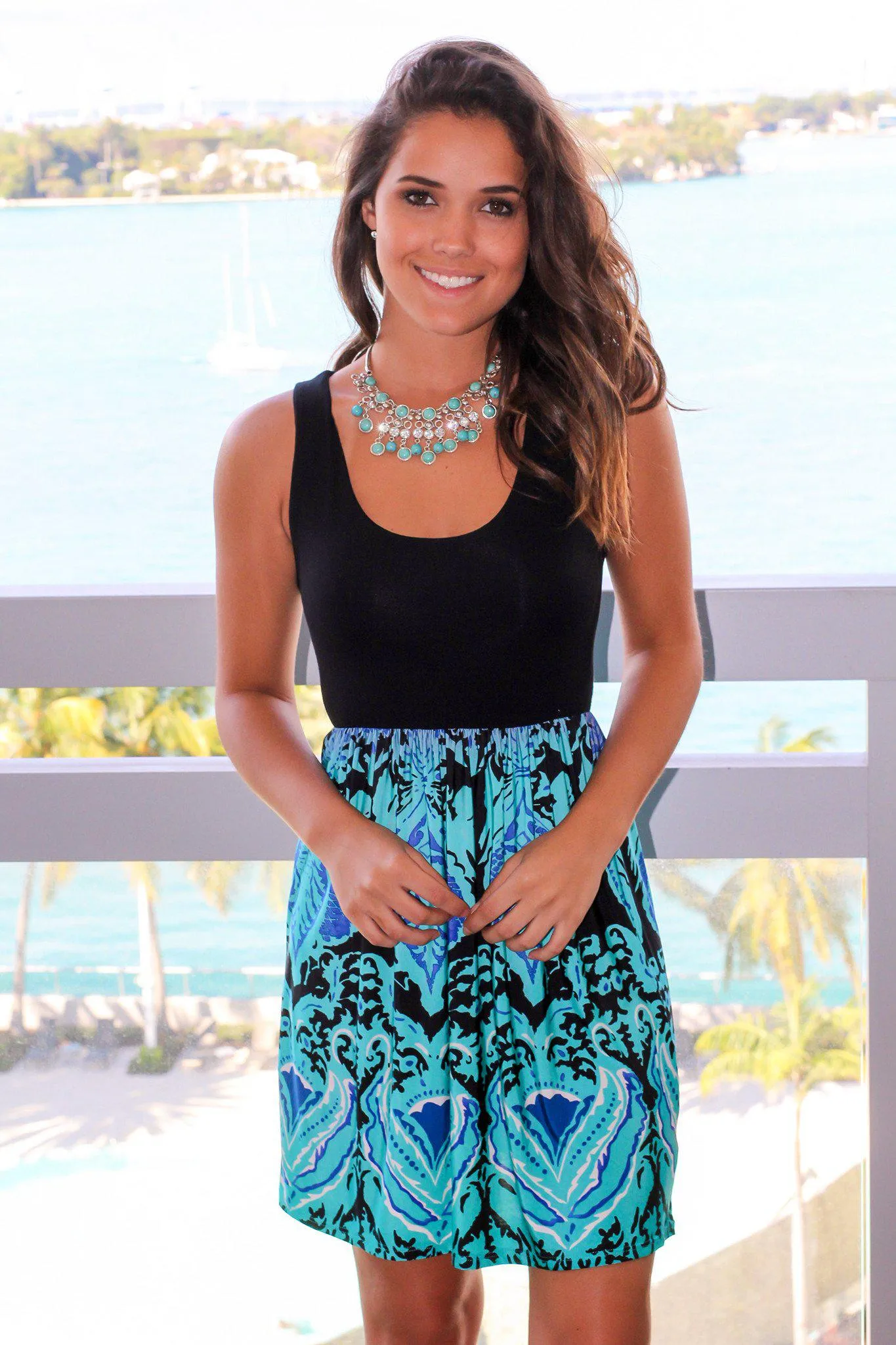 Aqua Printed Short Dress