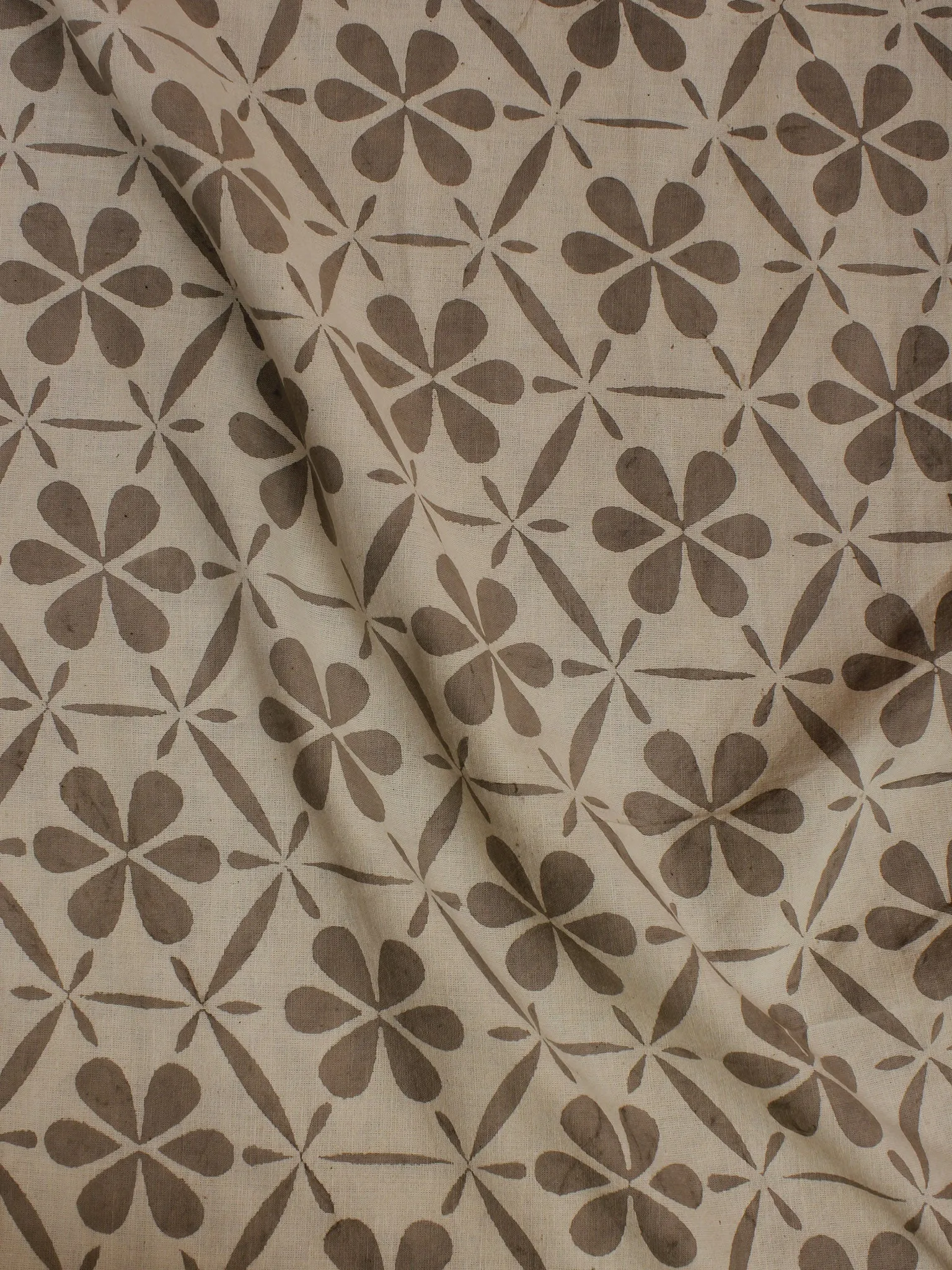 Beige Hand Block Printed Cotton Cambric Fabric Per Meter - F0916040