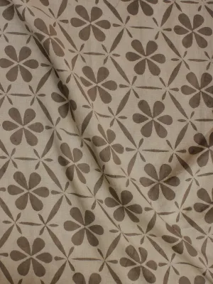 Beige Hand Block Printed Cotton Cambric Fabric Per Meter - F0916040