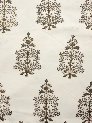 Beige Olive Green Black Hand Block Printed Cotton Fabric Per Meter - F001F1371