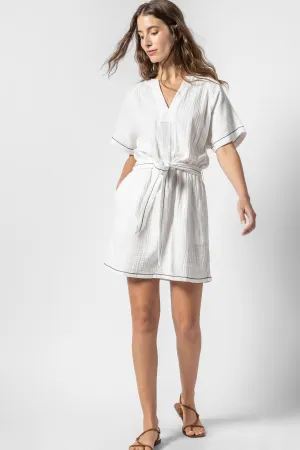 Belted Split Neck Dress