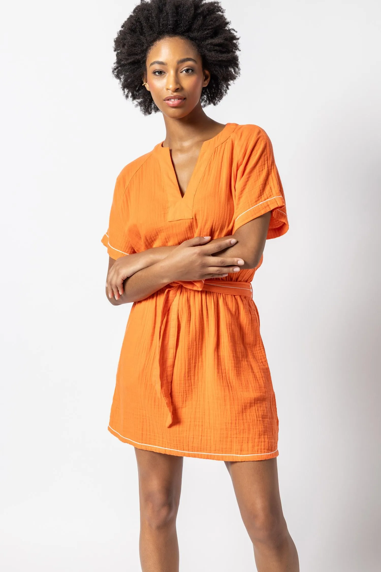 Belted Split Neck Dress