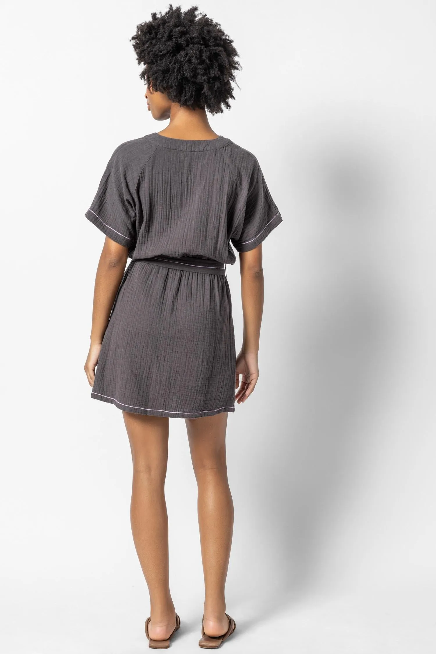 Belted Split Neck Dress