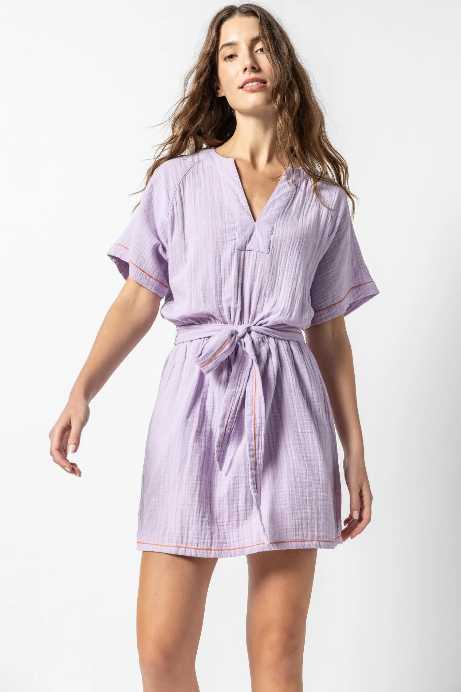 Belted Split Neck Dress