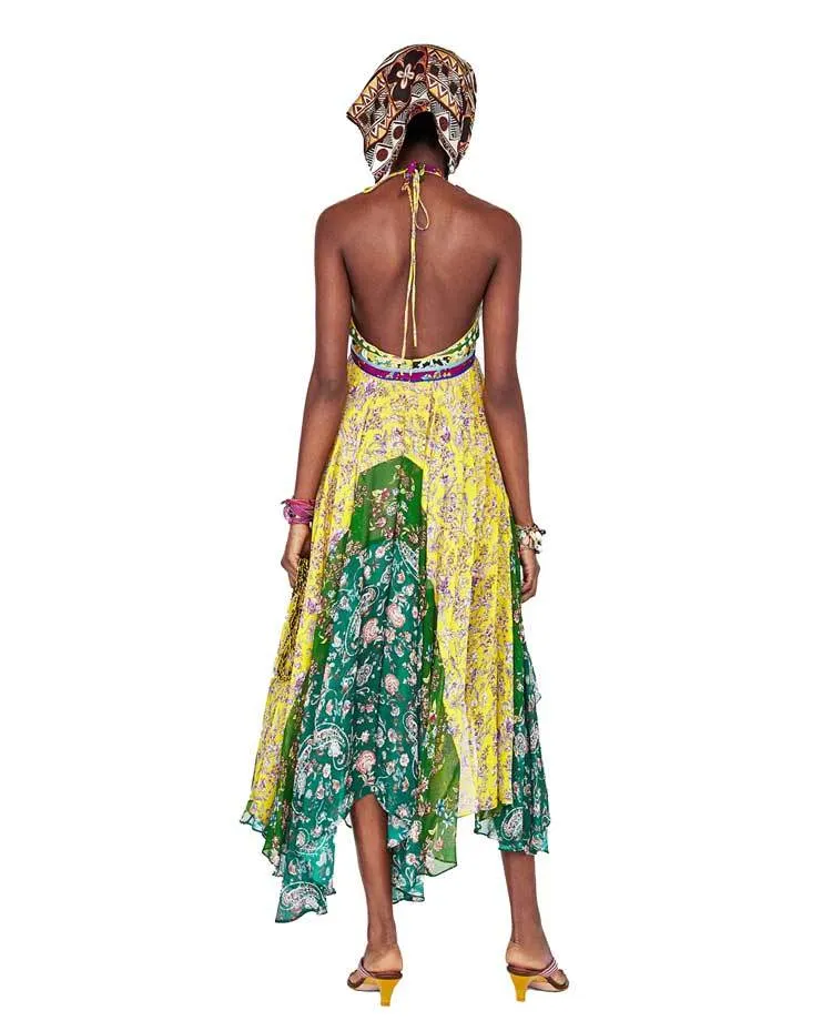 Chiffon V-neck Sleeveless Chic Summer Backless Ribbon Dress