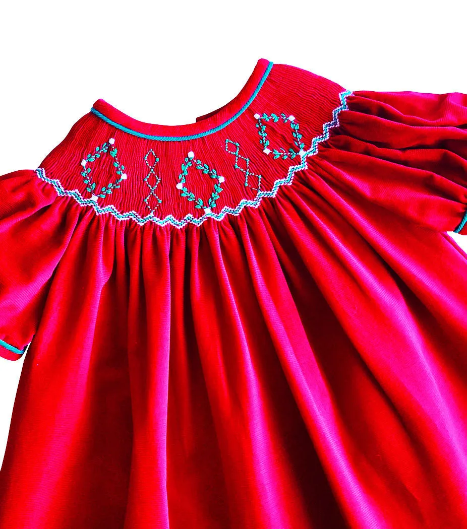 Christmas Time Girl Hand Smocked Bishop Red Dress