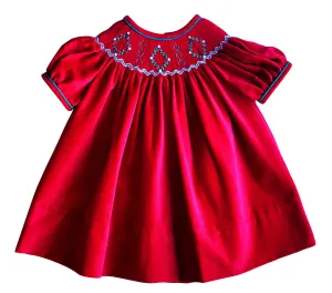 Christmas Time Girl Hand Smocked Bishop Red Dress