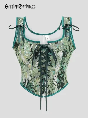 Cottagecore Jacquard Front Strap Herringbone Corset