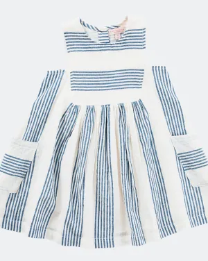 Courtina Dress - Antique White/Navy Column Stripe