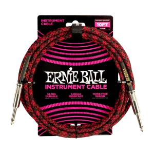 Ernie Ball 10 Foot Braided Straight/Straight Instrument Cable - RED/BLACK