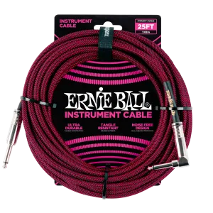 Ernie Ball 25 Braided Straight / Angle Instrument Cable - Black / Red