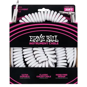 Ernie Ball 30 Coiled Straight / Angle Instrument Cable - White
