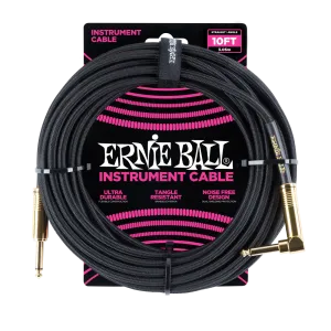 Ernie Ball 6081EB Straight/Angle Braided Cable (Black) - 10'