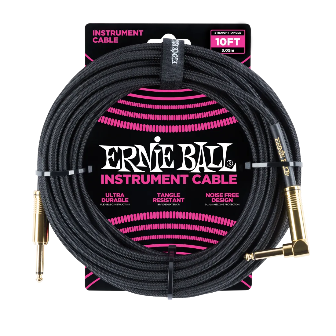 Ernie Ball 6081EB Straight/Angle Braided Cable (Black) - 10'