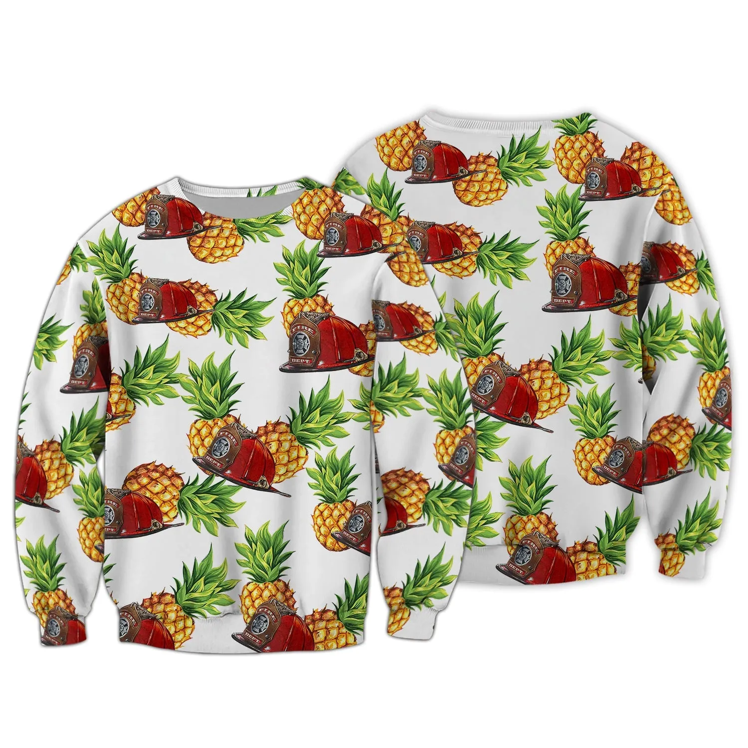 Firefighter Pineapple Hat Pattern 3D Sweatshirt Hoodie Bomber, Christmas Firefighter Shirt