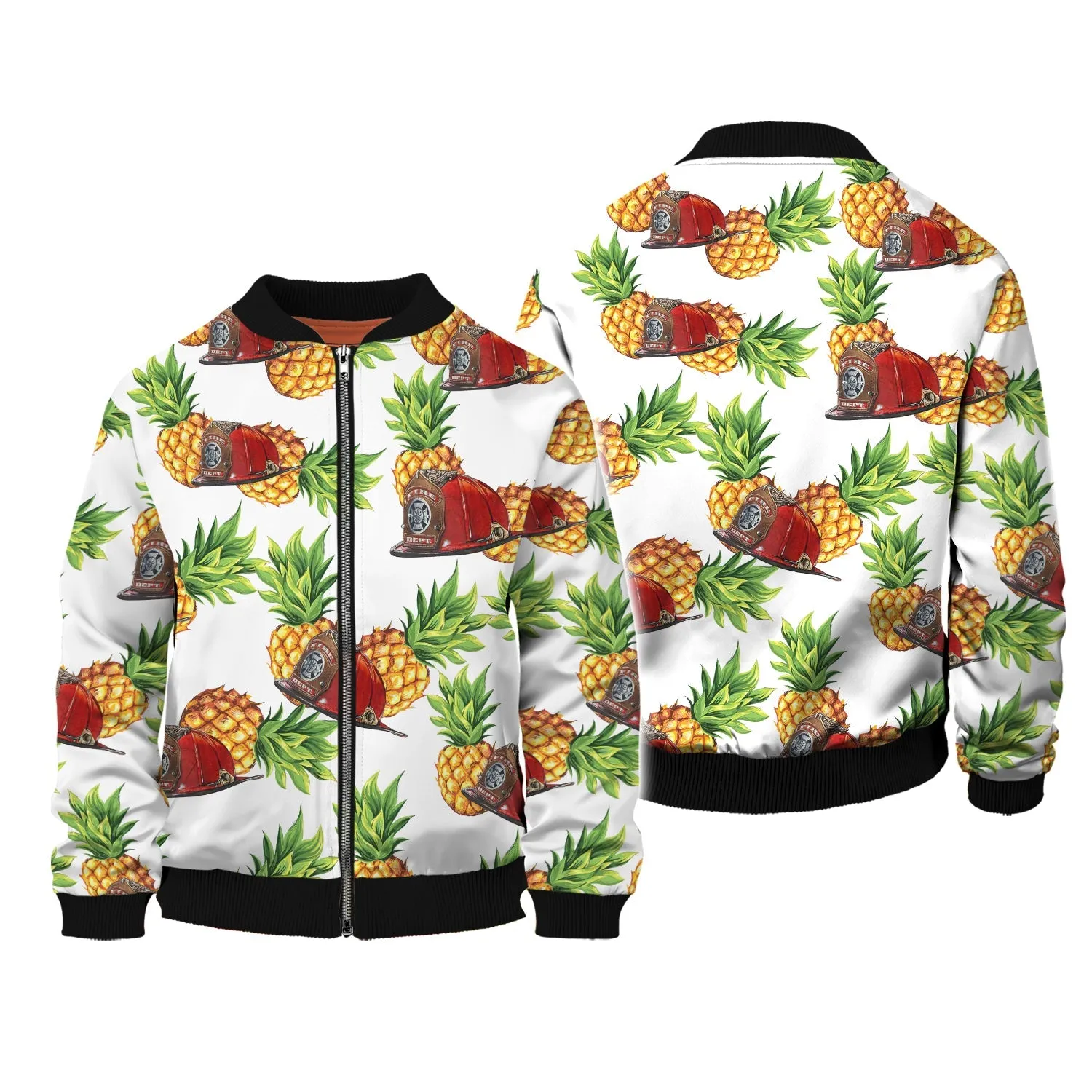 Firefighter Pineapple Hat Pattern 3D Sweatshirt Hoodie Bomber, Christmas Firefighter Shirt