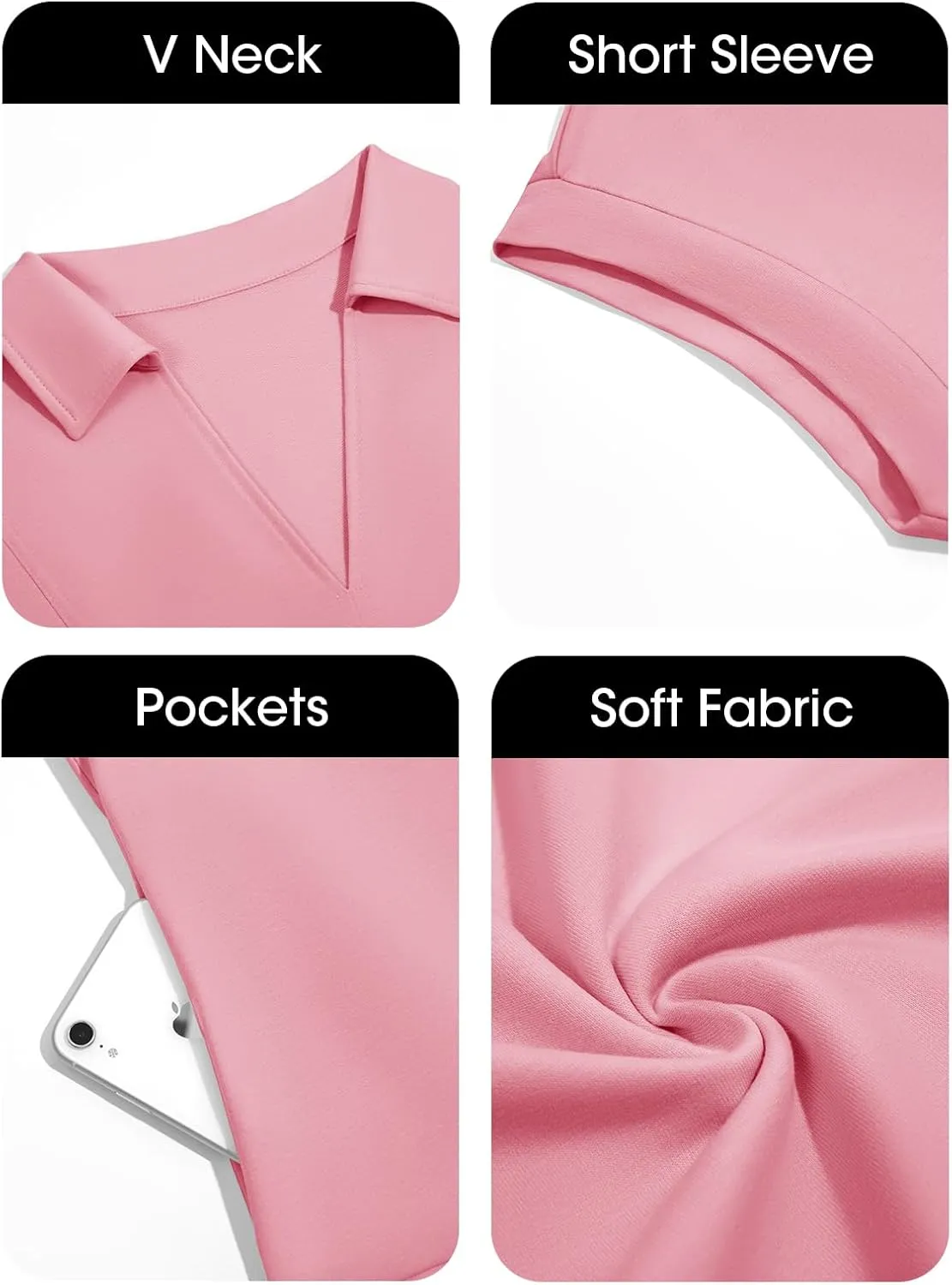 Fisoew Womens Summer Mini Dress Casual Patchwork Short Sleeve Polo V Neck Striped Dresses with Pockets