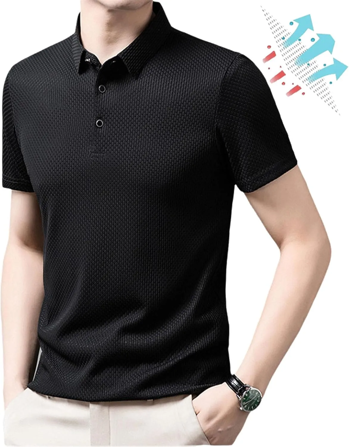Genterio Ice Silk Breathable Performance Polo Shirt, Mens Mesh Quick-Drying Shirt, Ultra-Thin Short Sleeve Solid Color Shirt