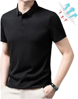 Genterio Ice Silk Breathable Performance Polo Shirt, Mens Mesh Quick-Drying Shirt, Ultra-Thin Short Sleeve Solid Color Shirt