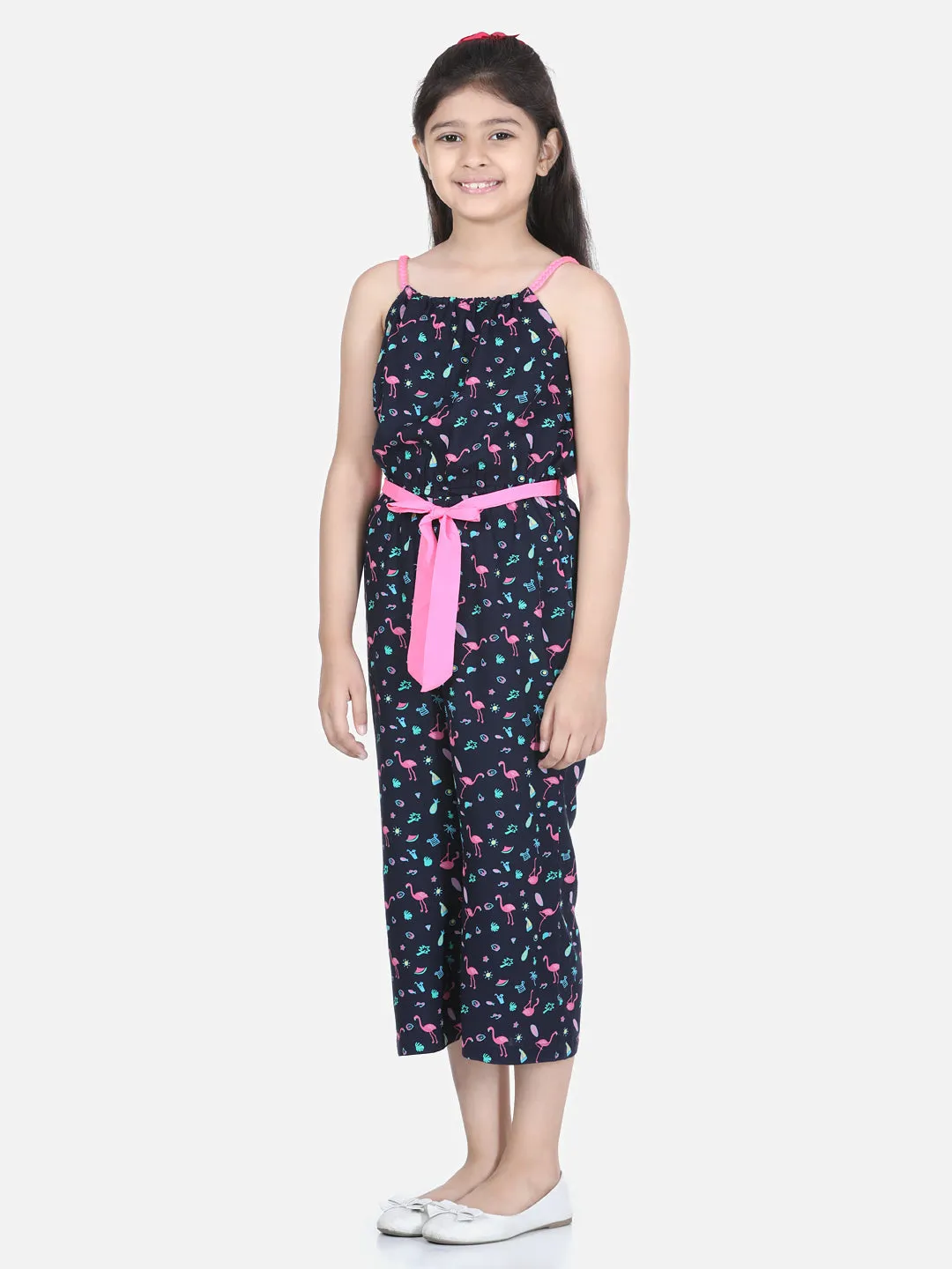 Girl's Blue And Yellow Printed Front Knot Dress - StyleStone Kid