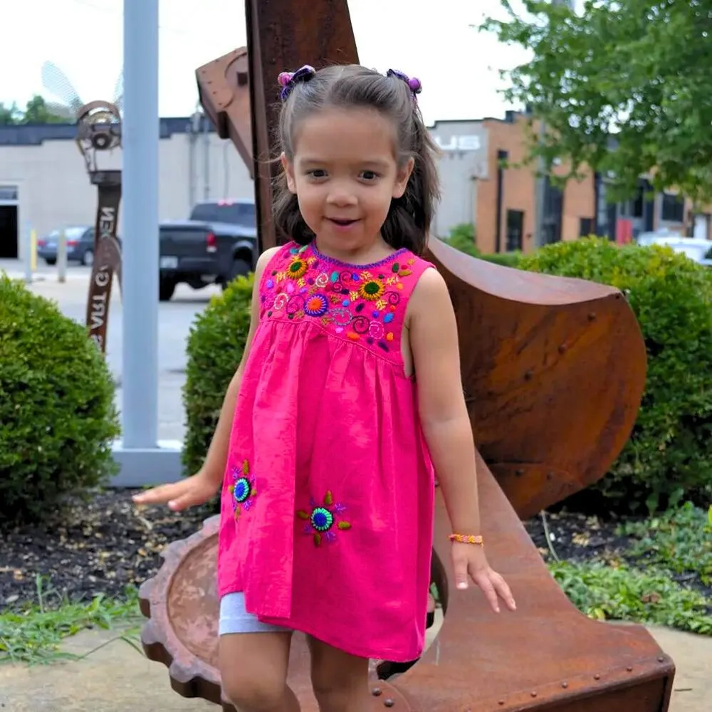 Girl's Embroidered Sleeveless Dress - Pink