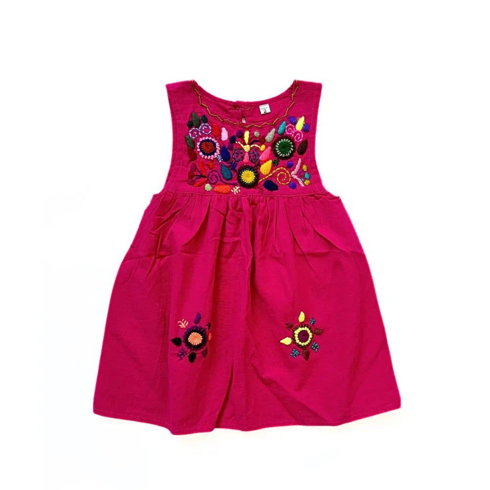 Girl's Embroidered Sleeveless Dress - Pink