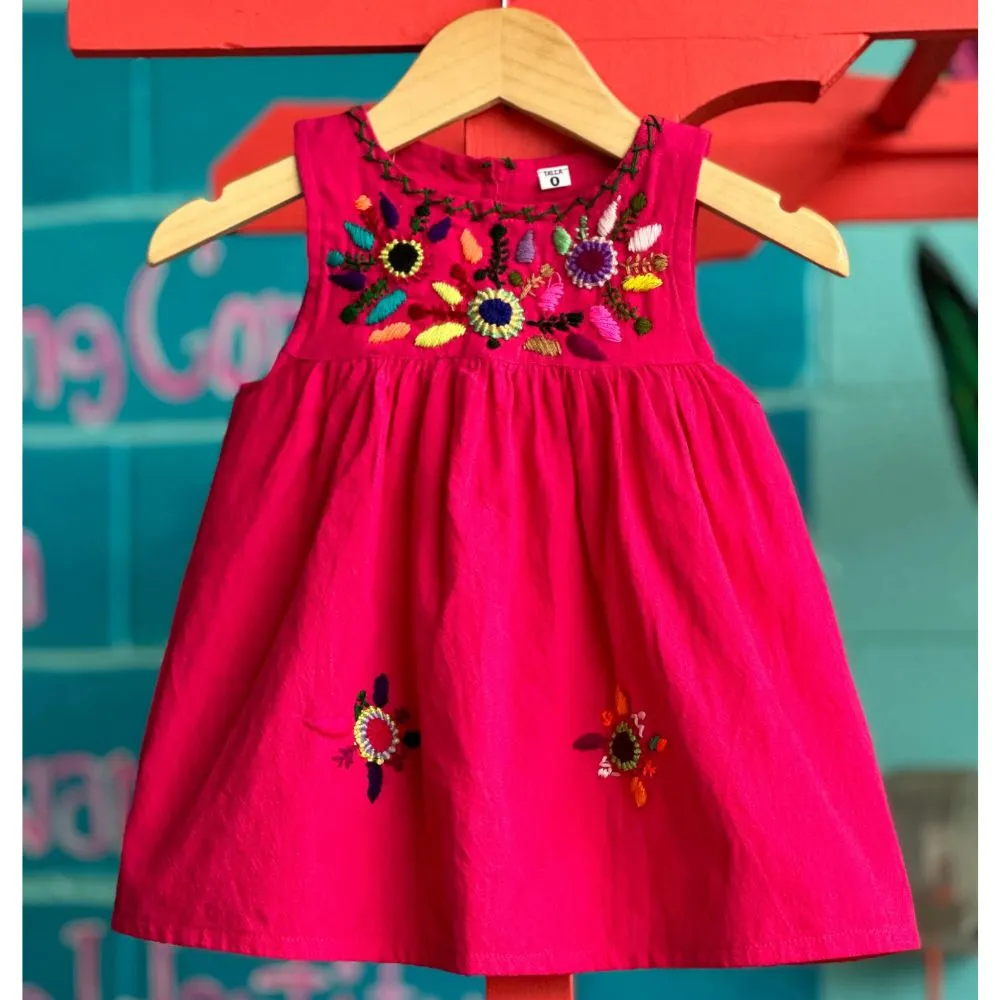 Girl's Embroidered Sleeveless Dress - Pink