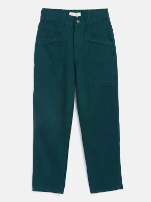 Girls Green Front Pocket Straight Jeans - Lyush Kids