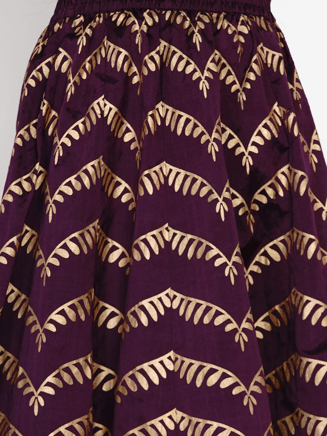 Girl's White & Purple Embellished Block Print Ready to Wear Lehenga - NOZ2TOZ KIDS