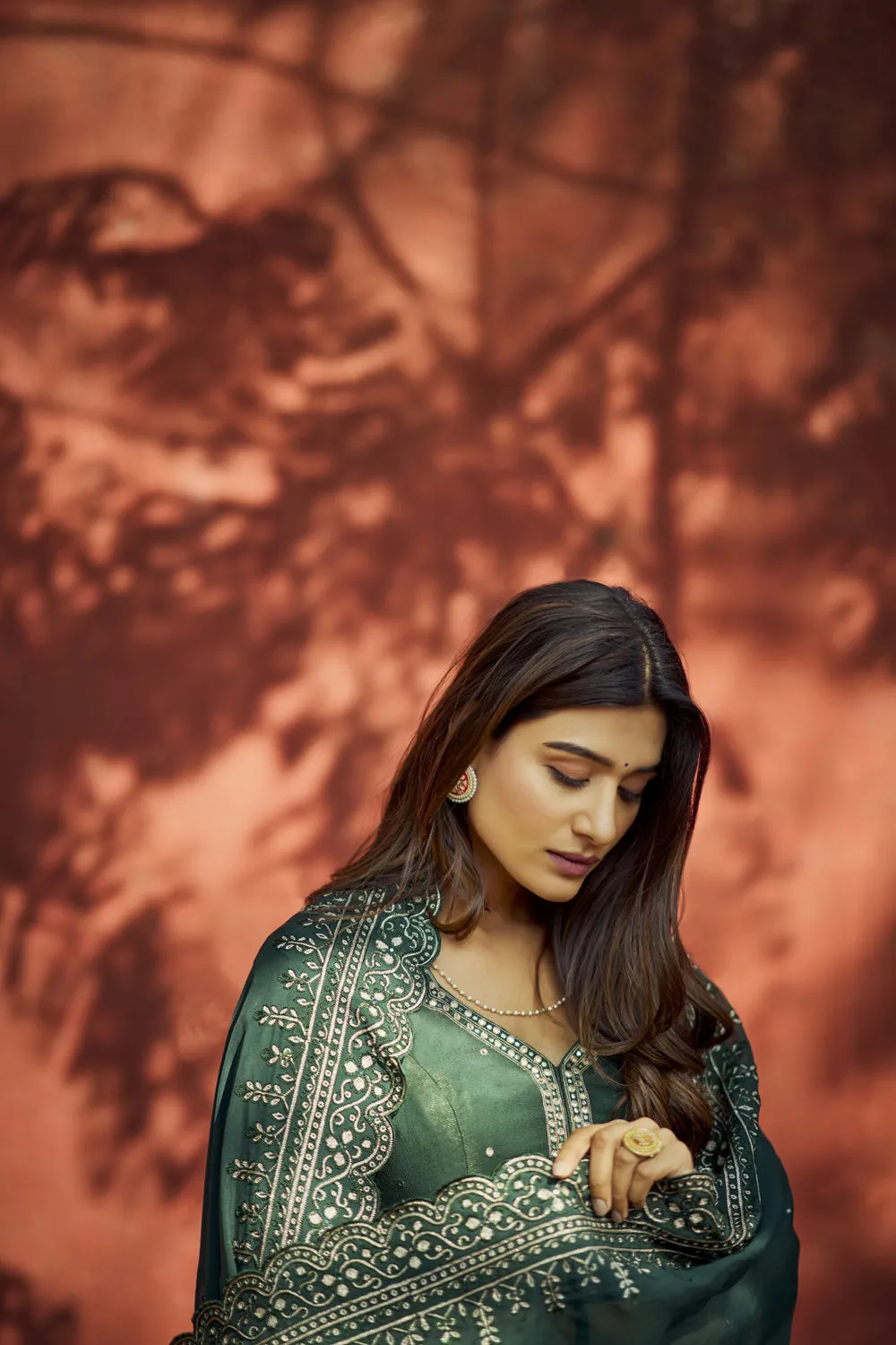 Green Embroidered Peplum Kurta Set