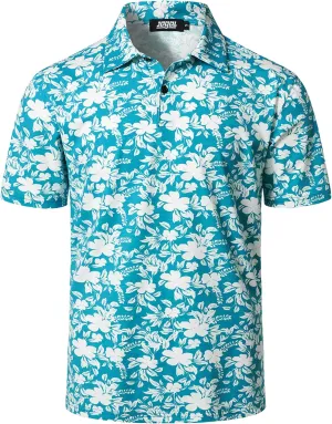 JOGAL Mens Golf Polo Shirts Short Sleeve Dry Fit Performance Moisture Wicking Printed Summer T-Shirt