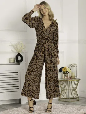 Jolie Moi Gael Long Sleeve Jumpsuit, Brown Animal