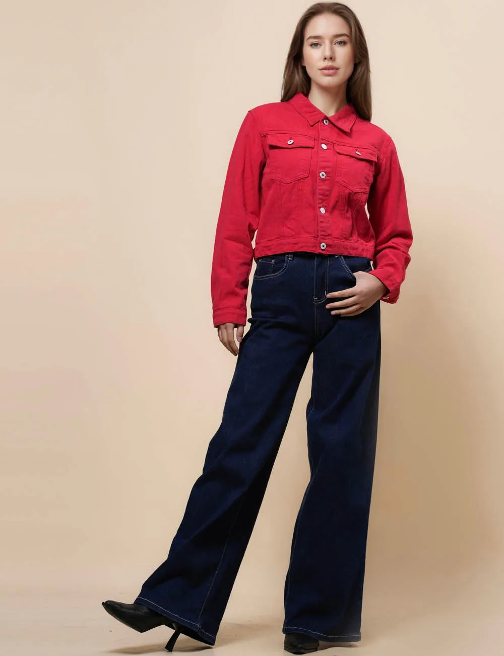 Ladies Solid Long Sleeves Turn-Down Collar Jacket 8268