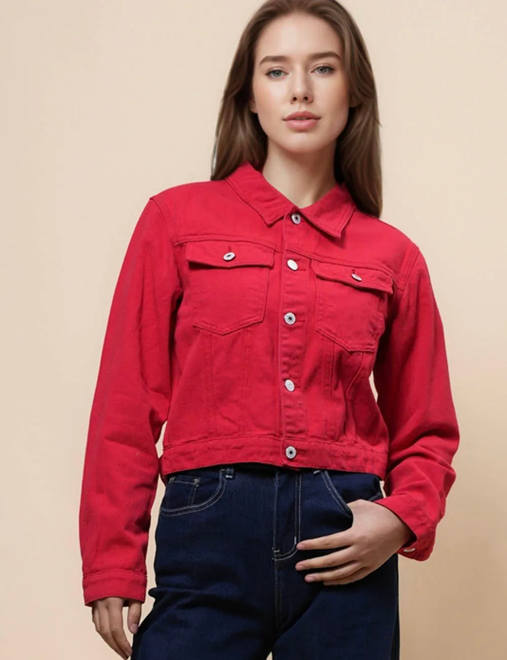 Ladies Solid Long Sleeves Turn-Down Collar Jacket 8268